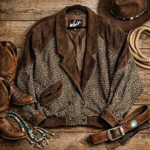 Vintage Winlit Leather & Tweed Jacket Size Large Western Leather Wool Coat